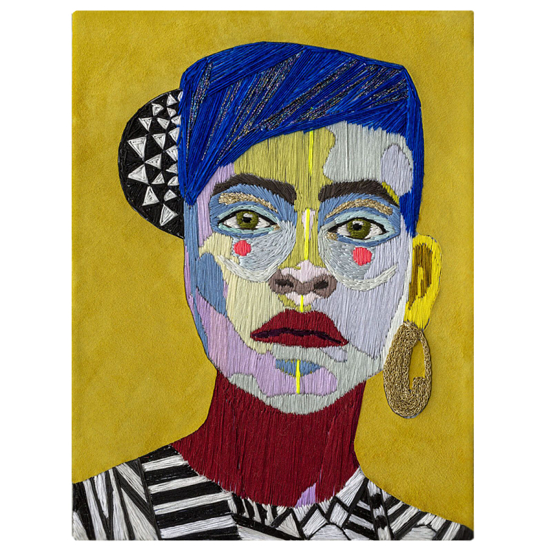 Картина с вышивкой Портрет wall panel People with the yellow ear 1 Синий Желтый в Красноярске | Loft Concept 