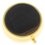 Таблетница карманная круглая с 3-мя отделениями с зеркалом и накладкой из натурального камня Соколиный глаз Gold Stone Pillboxes варинант исполнения - 1 | Loft Concept в Красноярске