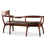 Кушетка с деревянным каркасом и сиденьем из коричневой натуральной кожи Moon Walnut Furniture варинант исполнения - 8 | Loft Concept в Красноярске