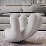 Дизайнерский журнальный стол с круглой прозрачной столешницей на белом фигурном основании Luqak варинант исполнения - 1 | Loft Concept в Красноярске