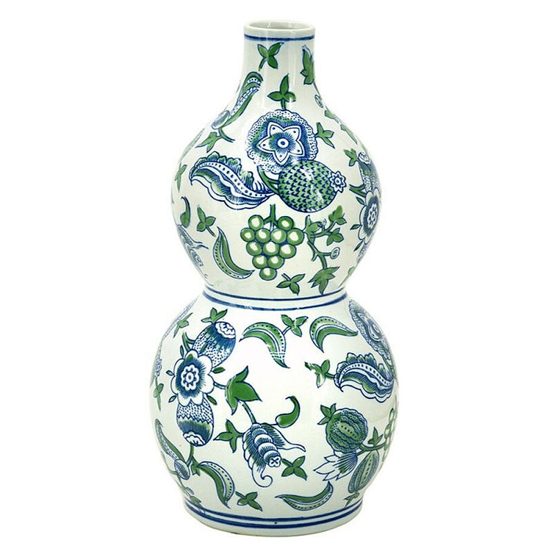 Ваза фигурная с сине-зелеными узорами распустившихся цветов Blossoming Spring Зеленый Белый Синий в Красноярске | Loft Concept 