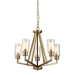 Люстра цвета латунь с 5-ю цилиндрическими плафонами из прозрачного пузырчатого стекла Kichler варинант исполнения - 1 | Loft Concept в Красноярске