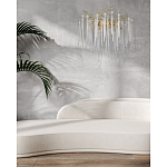 Люстра золотого цвета с декоративными ветками и длинными прозрачными стеклянными подвесами в форме сосулек Droplet Chandelier варинант исполнения - 12 | Loft Concept в Красноярске