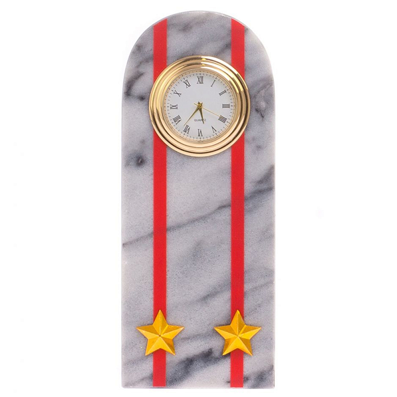 Часы погон МВД подарочные настольные из натурального камня Мрамор Military Clock Белый Мрамор Bianco Красный Золотой Часы погон МВД подарочные настольные из натурального камня Мрамор Military Clock Белый Мрамор Bianco Красный Золотой в Красноярске | Loft Concept