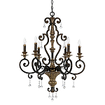 Люстра с подвесками из прозрачного стекла на кованом каркасе бронзового цвета в классическом стиле Quoizel варинант исполнения - 5 | Loft Concept в Красноярске