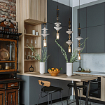 Подвесной светильник с белыми стеклянными элементами и бронзовыми вставками Высота 90 см Gabriel Scott Luna варинант исполнения - 8 | Loft Concept в Красноярске