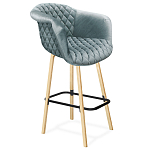 Барный стул со спинкой и мягкой обивкой с ромбами на 4-х деревянных ножках Голубой Велюр Ava Charm варинант исполнения - 1 | Loft Concept в Красноярске