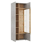 Шкаф-витрина с фасадом цвета серый бетон и стеклянными дверками Grace of Furniture варинант исполнения - 3 | Loft Concept в Красноярске