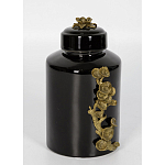 Банка с крышкой из фарфора с бронзовым цветочным элементом Eden Garden варинант исполнения - 2 | Loft Concept в Красноярске