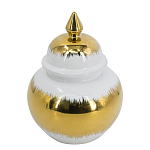 Ваза белая с крышкой и золотистыми фрагментами 24 см Chinoiserie Ceramics варинант исполнения - 1 | Loft Concept в Красноярске