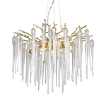 Люстра золотого цвета с декоративными ветками и длинными прозрачными стеклянными подвесами в форме сосулек Droplet Chandelier варинант исполнения - 1 | Loft Concept в Красноярске