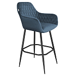 Барный стул со спинкой и подлокотниками на 4-х металлических ножках Douglas Rhombus Синий Велюр варинант исполнения - 1 | Loft Concept в Красноярске