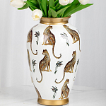 Ваза белая овальная с рисунком леопардов и золотыми акцентами LEOPARD Collection варинант исполнения - 2 | Loft Concept в Красноярске