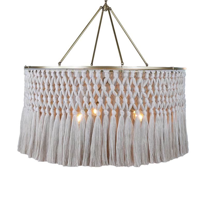 Люстра круглая плетеная с бахромой Wicker Tassel Chandelier Молочный Люстра круглая плетеная с бахромой Wicker Tassel Chandelier Молочный в Красноярске | Loft Concept