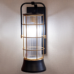 Настенный фонарь цилиндрической формы с рифленым стеклом в золотом каркасе на черном прямоугольном основании Eurofase варинант исполнения - 10 | Loft Concept в Красноярске