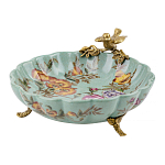 Блюдо из голубого фарфора с бронзовой птичкой Blue Garden варинант исполнения - 1 | Loft Concept в Красноярске