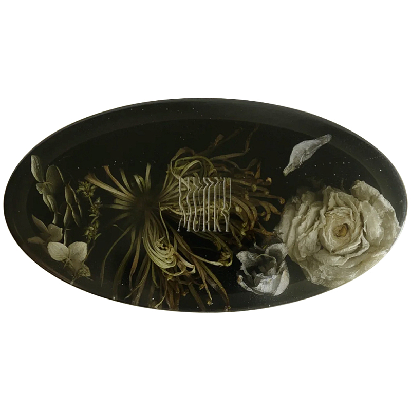 Шкатулка из эпоксидной смолы с цветами черная Epoxy Resin Oval Box Black Черный в Красноярске | Loft Concept 