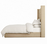 Кровать двуспальная бежевая с основанием из массива дерева с мягким изголовьем Flax Beds варинант исполнения - 2 | Loft Concept в Красноярске