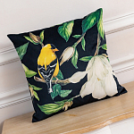 Декоративная подушка чёрная с изображением птиц и цветов Blooming Birds варинант исполнения - 2 | Loft Concept в Красноярске