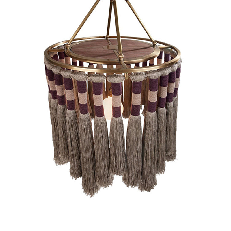 Люстра круглая плетеная с кисточками Walnut Chandelier Tassels Boho Style Орех Латунь Люстра круглая плетеная с кисточками Walnut Chandelier Tassels Boho Style Орех Латунь в Красноярске | Loft Concept