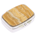 Таблетница карманная прямоугольная с 2-мя отделениями с зеркалом и накладкой из натурального камня Оникс Silver Stone Pillboxes варинант исполнения - 1 | Loft Concept в Красноярске