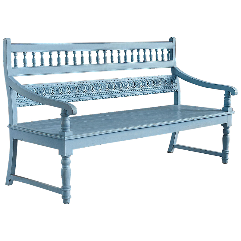 Деревянная скамья из массива манго с резьбой Eutropio Grey Mango Bench Голубой Деревянная скамья из массива манго с резьбой Eutropio Grey Mango Bench Голубой в Красноярске | Loft Concept
