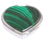 Таблетница карманная в форме сердца с 3-мя отделениями с зеркалом и накладкой из натурального камня Малахит Silver Stone Pillboxes варинант исполнения - 1 | Loft Concept в Красноярске