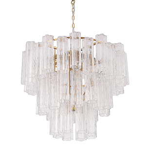 Люстра круглая многоярусная с прозрачными подвесками из стекла Hexagon Tube Light