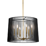 Люстра цвета латунь с 6-ю лампами свечами внутри цилиндрического абажура из черных металлических реек Kichler варинант исполнения - 1 | Loft Concept в Красноярске