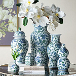 Ваза с крышкой и зелено-голубым рисунком на белом фоне 51 см Blue & White Ornament варинант исполнения - 6 | Loft Concept в Красноярске