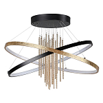 Люстра подвесная с 2-мя пересекающимися круглыми подвесами в черном и золотистом цвете и вертикальными подвесками Ring Horizontal варинант исполнения - 1 | Loft Concept в Красноярске