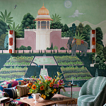 Обои ручная роспись Mahal Garden Original colourway on blue painted Xuan paper варинант исполнения - 1 | Loft Concept в Красноярске