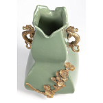 Ваза зеленого цвета из фарфора с бронзовыми ручками в виде драконов и рельефным цветочным декором Eden Garden porcelain and bronze варинант исполнения - 6 | Loft Concept в Красноярске