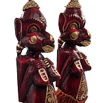 Комплект из 2-х деревянных статуэток Asmat Red Straw Headdress Statuettes Red Gold варинант исполнения - 3 | Loft Concept в Красноярске