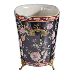 Кашпо из фарфора черная с цветочной росписью и бронзовой стрекозой Spring Garden варинант исполнения - 2 | Loft Concept в Красноярске