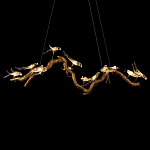 Люстра подвесная линейная с прозрачными стеклянными птичками на ветвях Serip Voa варинант исполнения - 7 | Loft Concept в Красноярске