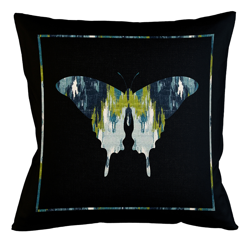 Подушка декоративная бабочка сине-зеленый узор Ikat Pattern Синий Бежевый Черный Зеленый Подушка декоративная бабочка сине-зеленый узор Ikat Pattern Синий Бежевый Черный Зеленый в Красноярске | Loft Concept