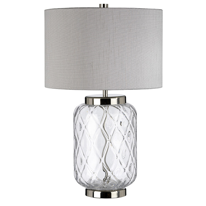 Настольная лампа с цилиндрическим абажуром и прозрачным стеклянным основанием Quintiesse Никель Темно-синий Прозрачное Стекло Серый в Красноярске | Loft Concept 