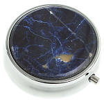 Таблетница карманная круглая с 3-мя отделениями с зеркалом и накладкой из натурального камня Содалит Silver Stone Pillboxes варинант исполнения - 1 | Loft Concept в Красноярске