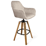 Барный стул со спинкой и подлокотниками на 4-х коричневых деревянных ножках Бежевый Велюр Ava Charm варинант исполнения - 1 | Loft Concept в Красноярске