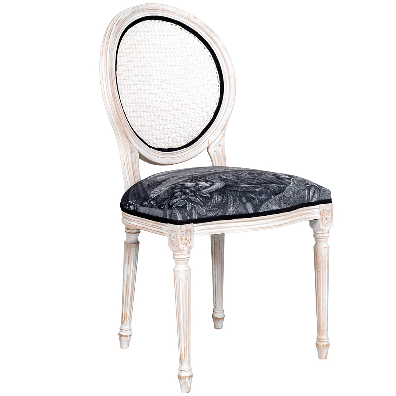 Стул с ротанговой спинкой Palace Gardens Stool Черно-белый Белый винтажная патина   в Красноярске | Loft Concept 