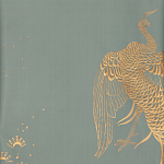 Обои ручная роспись в стиле Арт-деко Whistler Peacocks Golden colourway on Blue Grey dyed silk варинант исполнения - 1 | Loft Concept в Красноярске