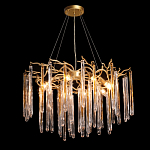 Люстра подвесная золотого цвета с разветвленными ветвями и прозрачными стеклянными подвесками Droplet Chandelier варинант исполнения - 3 | Loft Concept в Красноярске