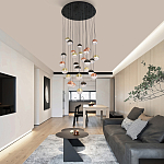 Люстра каскадная с черным круглым основанием 27 подвесов Celestial Waltz варинант исполнения - 5 | Loft Concept в Красноярске