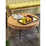 Журнальный столик с круглой фактурной столешницей из натурального дерева Vortex варинант исполнения - 6 | Loft Concept в Красноярске