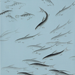 Обои ручная роспись Fishes Original colourway on Duck Egg dyed silk варинант исполнения - 2 | Loft Concept в Красноярске