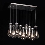 Люстра с 9-ю прозрачными плафонами из стекла в форме капли на прямоугольном потолочном основании цвета хром Lucid Rain  варинант исполнения - 3 | Loft Concept в Красноярске