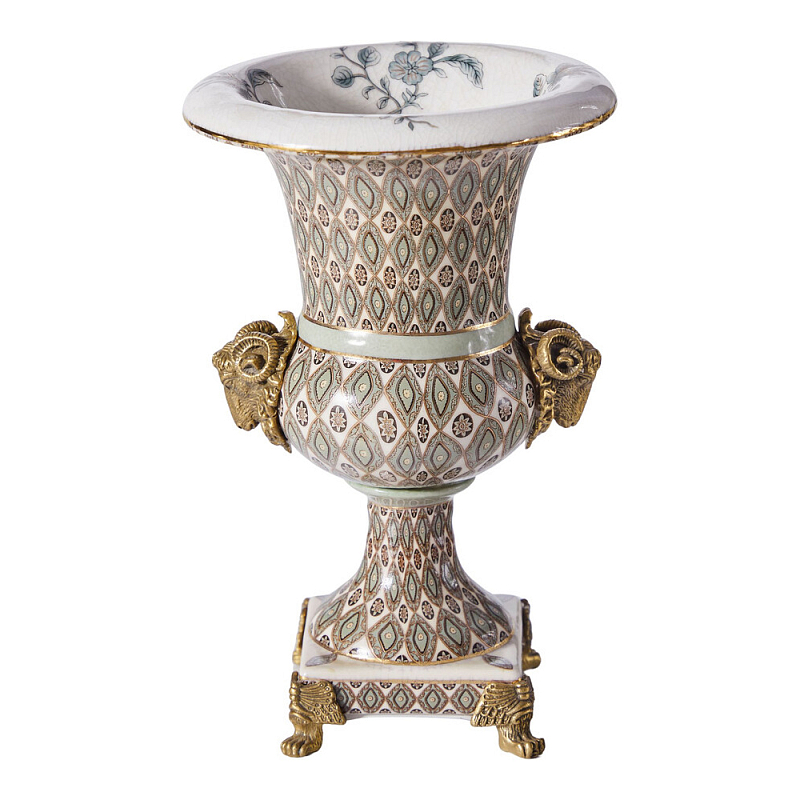 Ваза с овнами из фарфора с бронзовыми элементами Bronze Aries Бронза Мульти в Красноярске | Loft Concept 