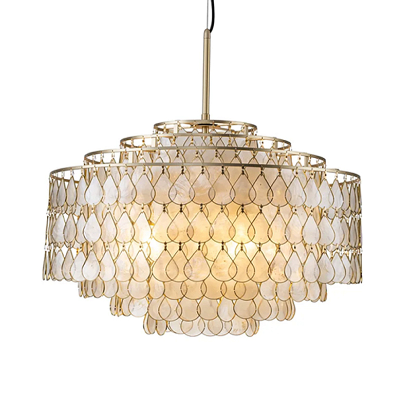 Люстра многоярусная с декором из натуральной морской ракушки Iridescent Light Золотой Перламутровый в Красноярске | Loft Concept 