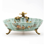 Блюдо из голубого фарфора с бронзовой птичкой Blue Garden варинант исполнения - 3 | Loft Concept в Красноярске